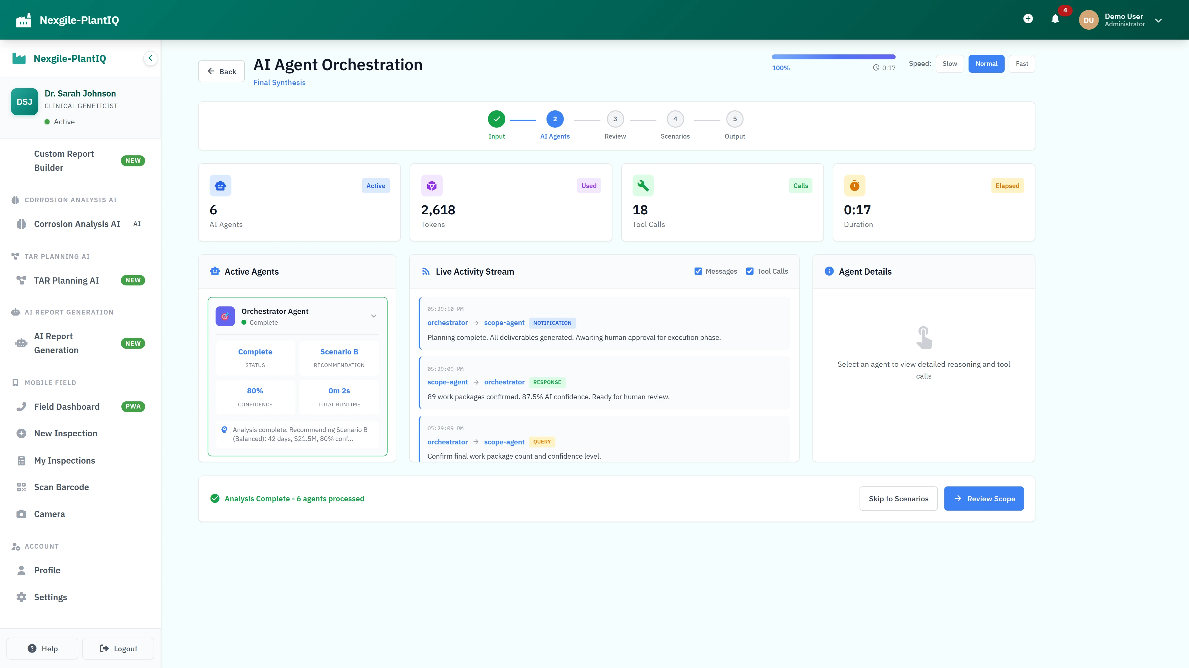 AI Agent Orchestration - Multi-step planning workflow with live activity stream