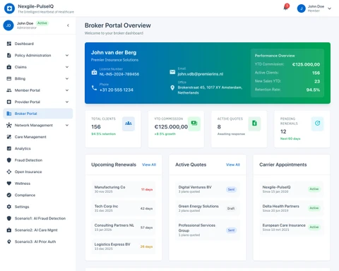 Broker Portal Overview - Dashboard displaying comprehensive broker analytics and management tools